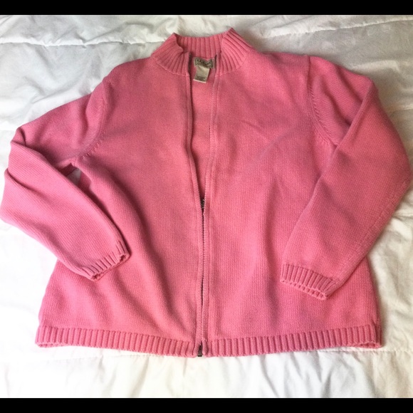 L.L Bean pink zip cardigan women’s large - Picture 1 of 3